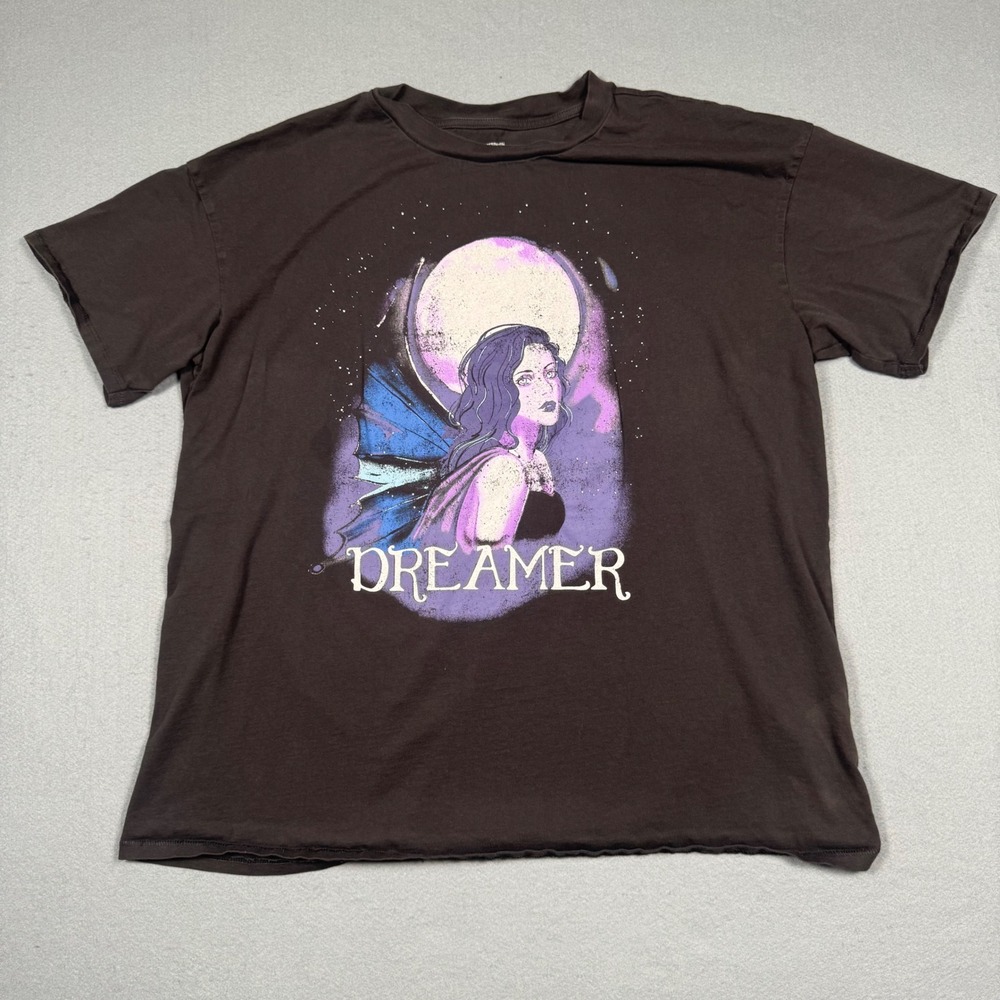Cotton On Oversized Tee Dress Women SM Brown Graphic Dreamer Fairy Moon Y2K Boho